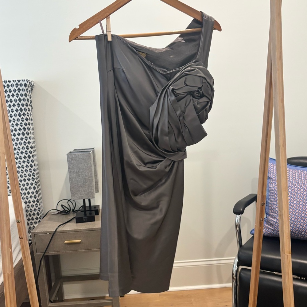 Elegant One-Shoulder Ruched Cocktail Dress - Charcoal